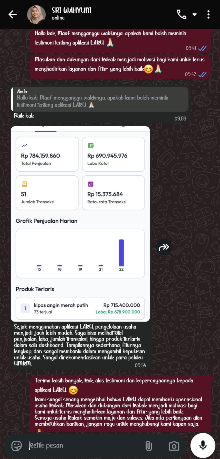 Bukti Chat & Transfer Sri Wahyuni